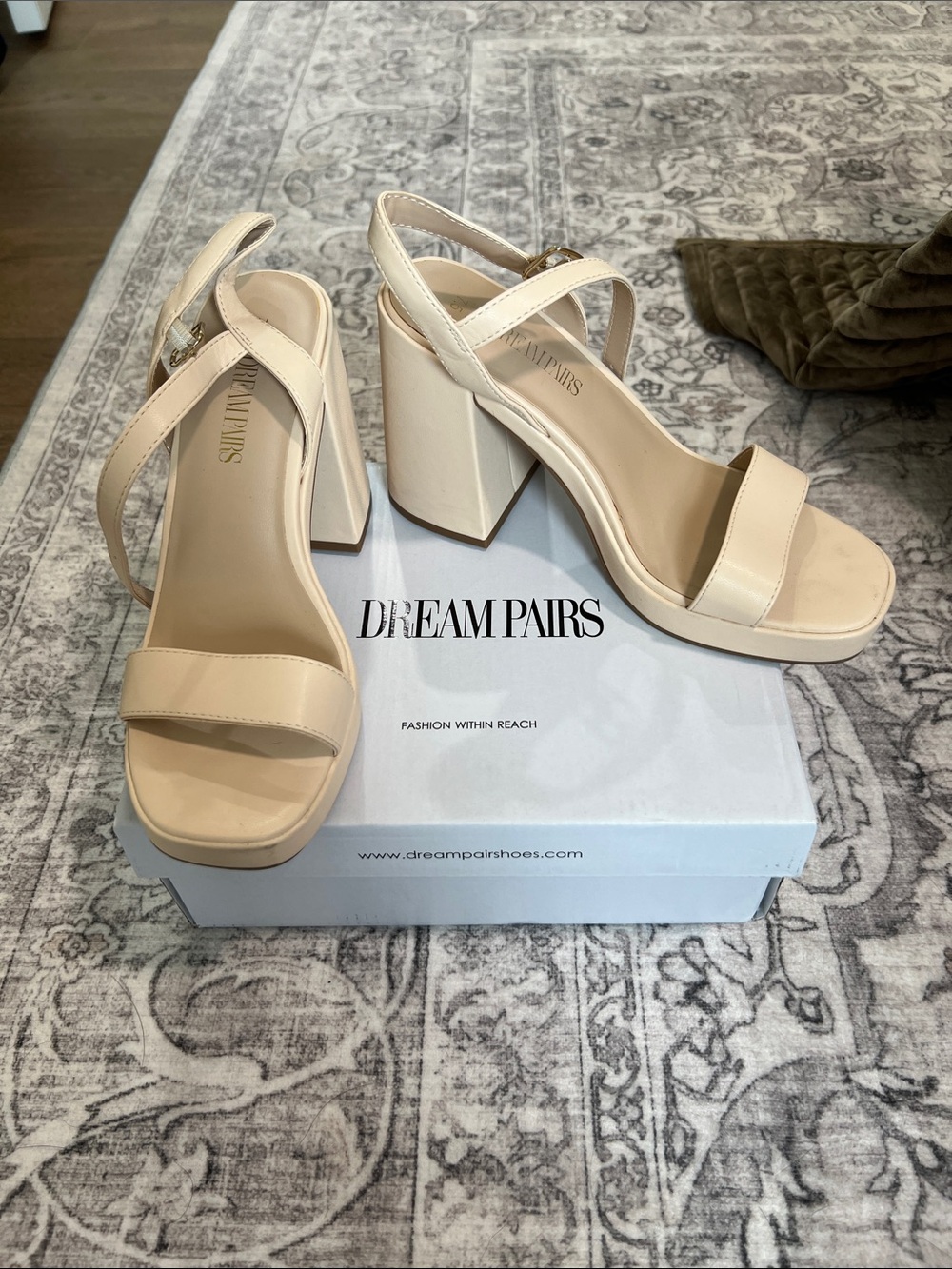 Dream Pairs Nude Beige Block Heel Sandals
